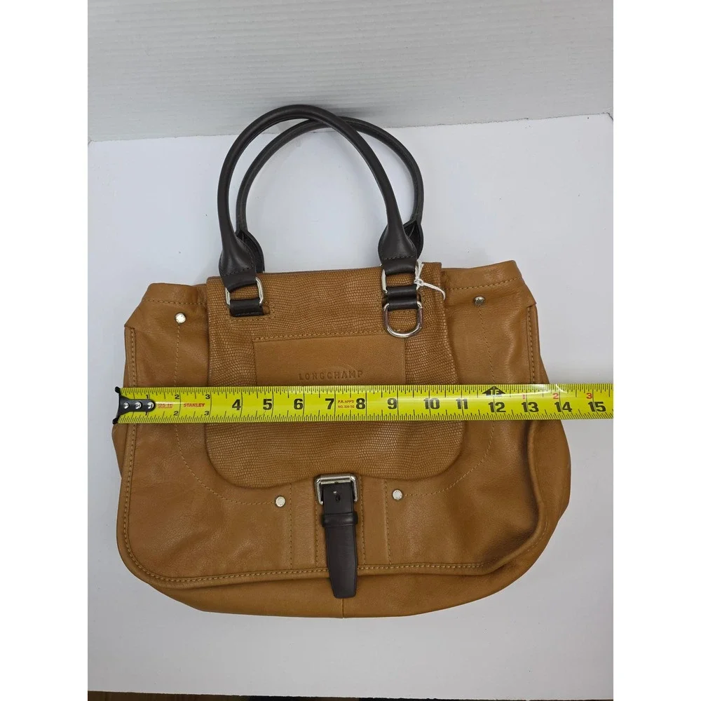 Longchamp Paris Tan Leather Lizard Embossed Satchel Handbag Made in France